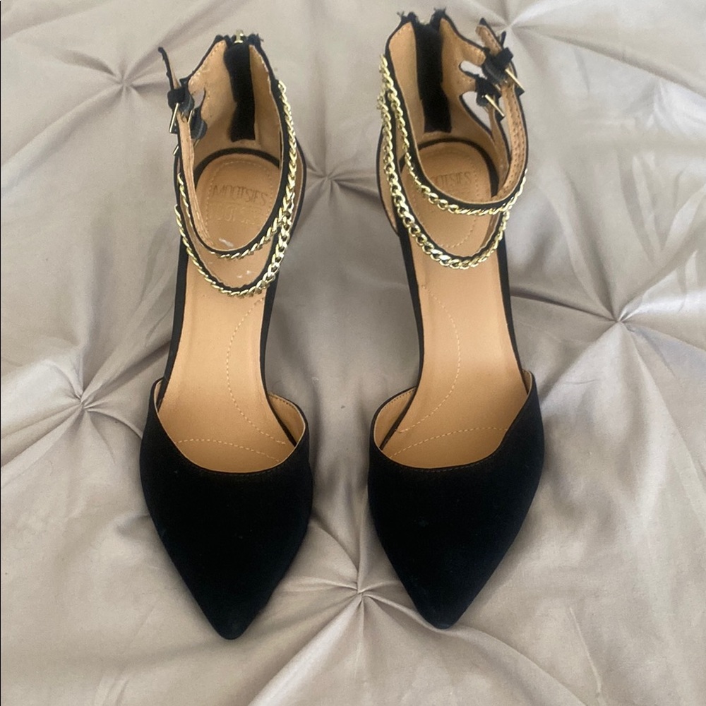 Zara Black and Gold Heels with Sleek Design